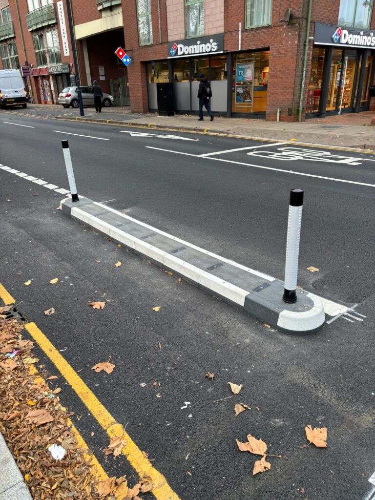 400 mm traffic splitter installed on an urban road to separate traffic lanes