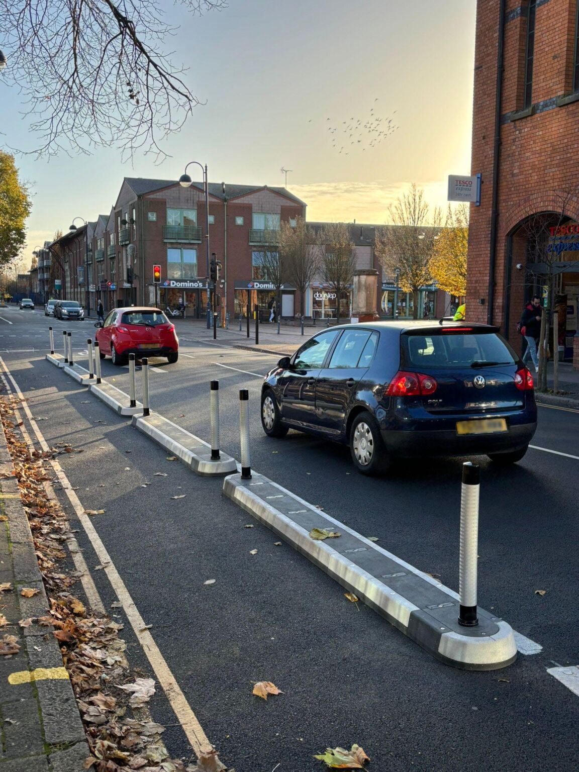 400 mm traffic splitter installed on an urban road to separate traffic lanes