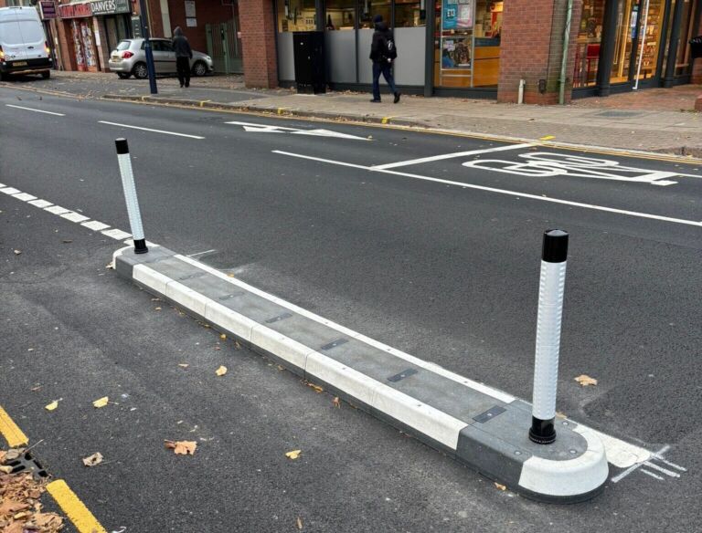 400 mm traffic splitter installed on an urban road to separate traffic lanes