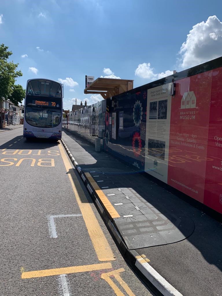 Harlow Kerb and bus stop pad forming a raised bus stop boarding area
