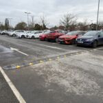 Sitecop modular speed ramp with high-visibility markings installed in a car park for traffic calming.