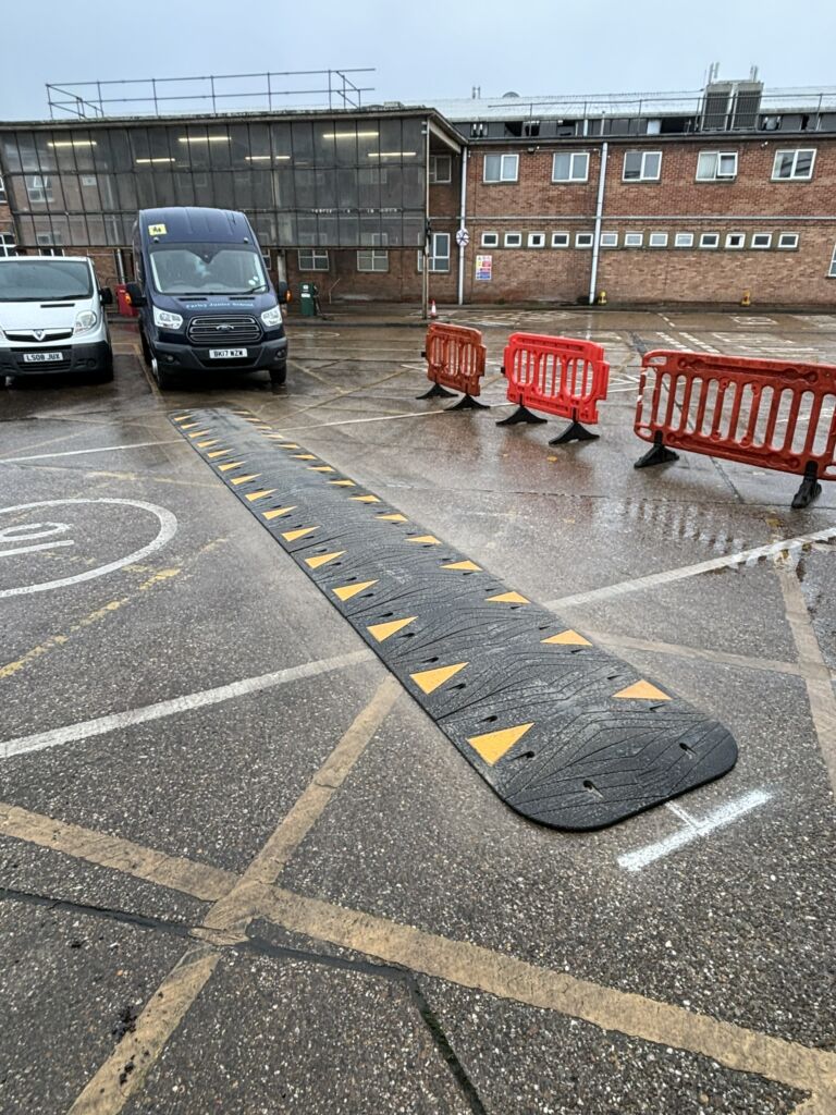 SitecopPlus speed ramp installed outside an industrial building.
