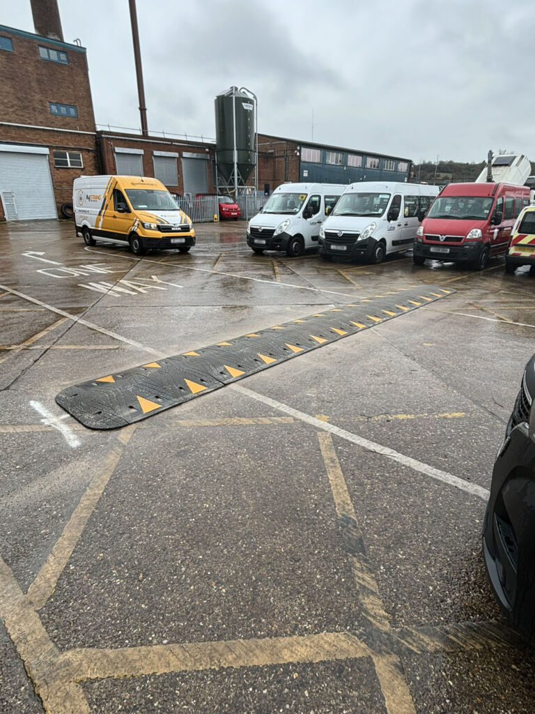 SitecopPlus speed ramp installed outside an industrial building.