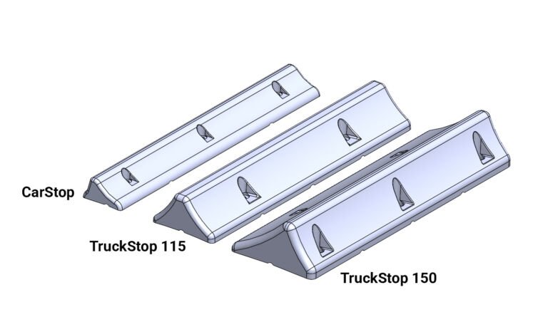 Comparison of CarStop, TruckStop 115 and TruckStop 150 vehicle wheel stops